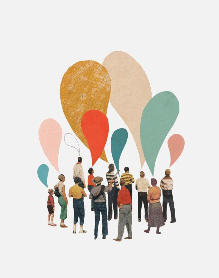 Ilustración de un colectivo conversando en comunidad
